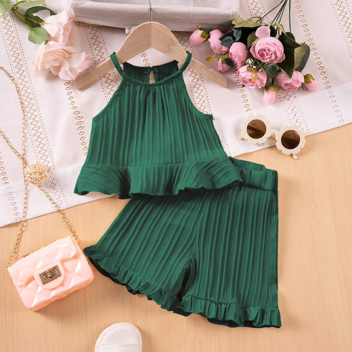 Toddler Girls Ruffle Sleeveless Tank Top and Shorts Set Summer Outfit