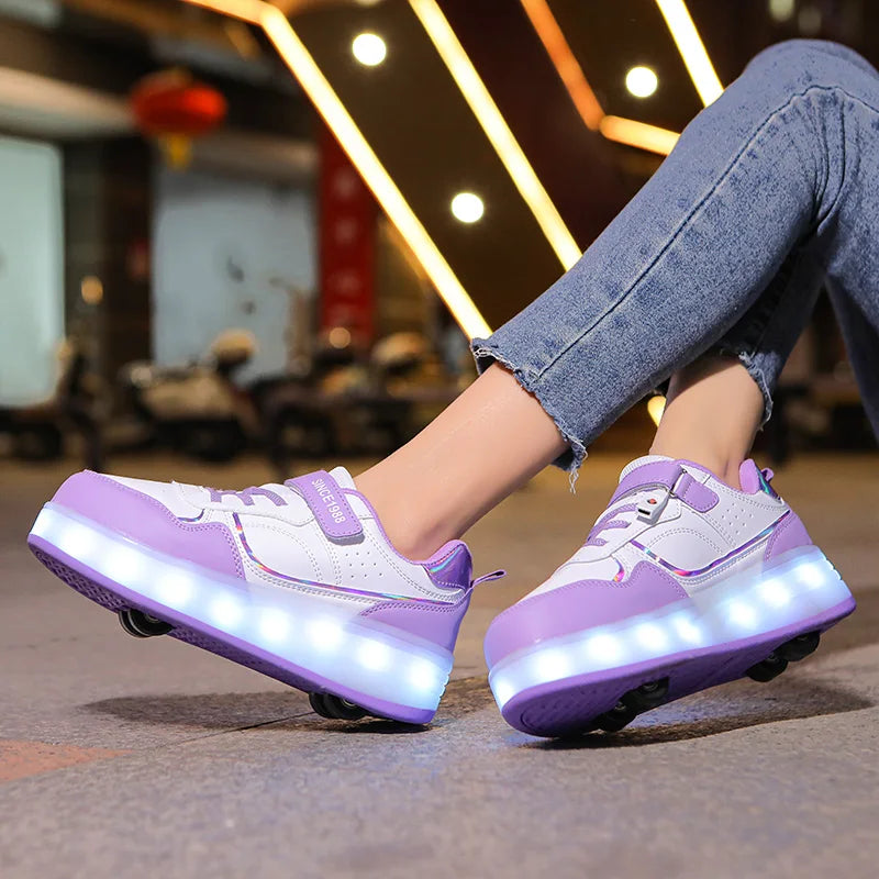 Kids LED Roller Skate Shoes Flashing 4 Wheel Light Up Sneakers