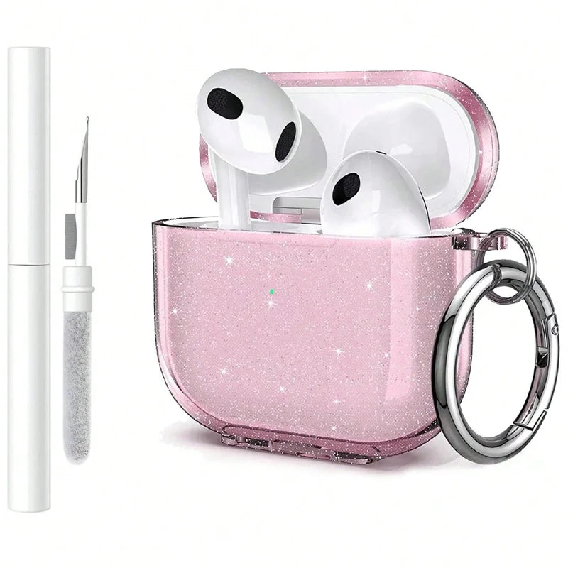AirPods 4/3/Pro/Pro 2 Glitter Case with Cleaner Kit Shockproof Protective Cover Keychain Sleeve