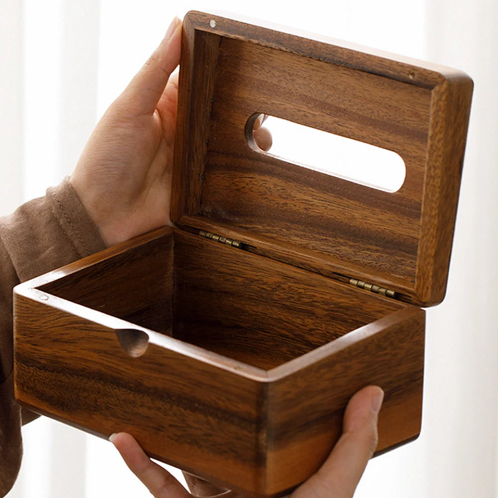 Black Walnut Wooden Tissue Box Holder Dining Table Paper Dispenser Container
