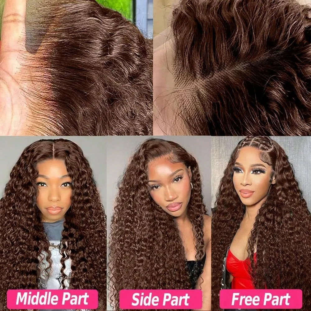 Chocolate Brown Deep Wave Wig – HD Lace Front Human Hair Glueless Wig