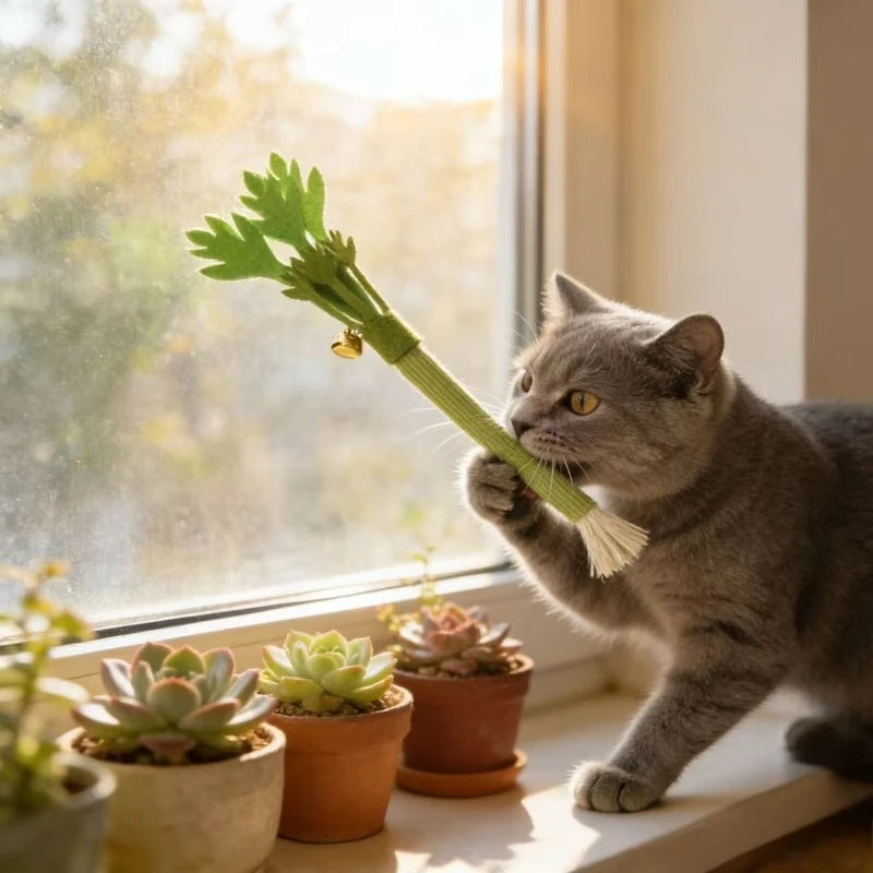 Cat Chew Toy Teeth Cleaning Molar Stick Interactive Bite Squeaky Toy