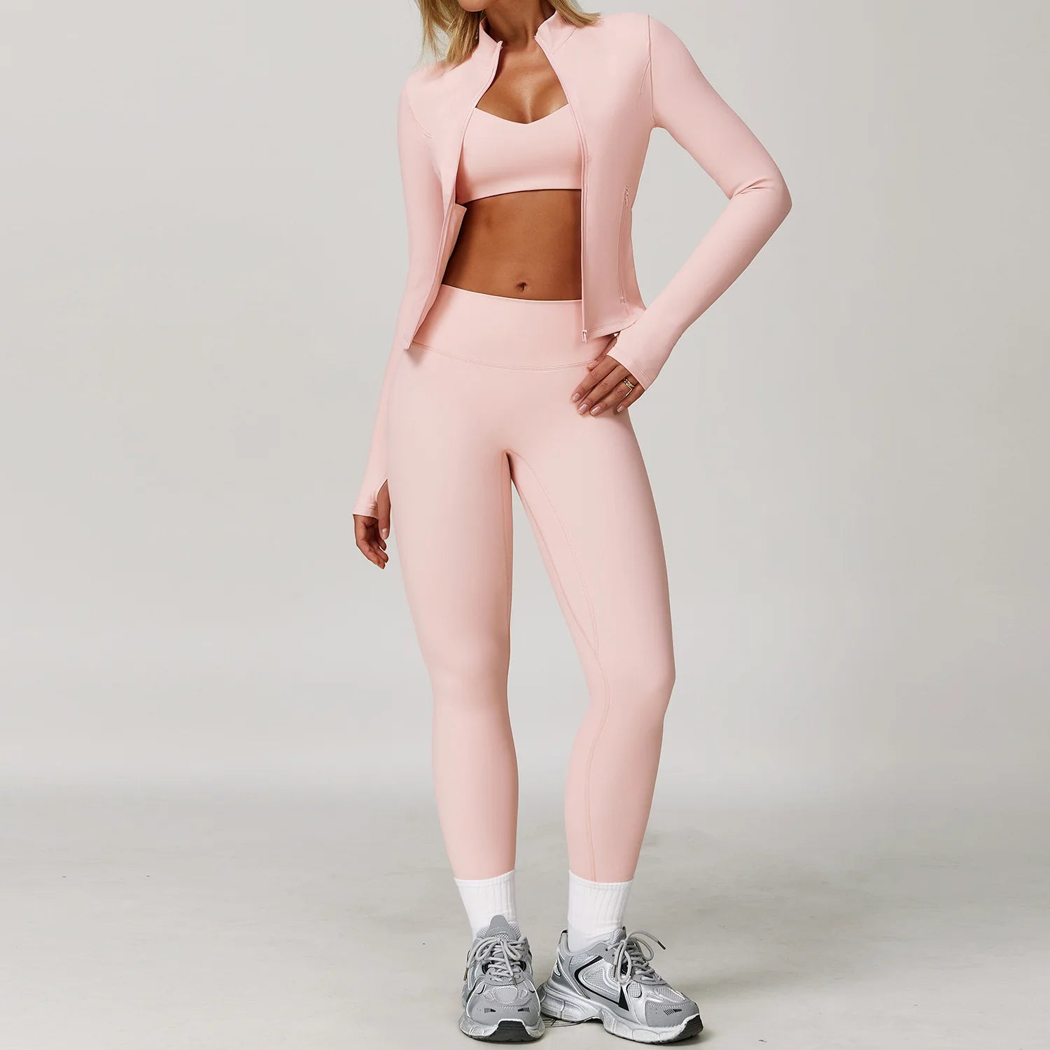 Women 2/3 Piece Yoga Set Gym Outfit Sports Bra Leggings Jacket Workout Fitness Set