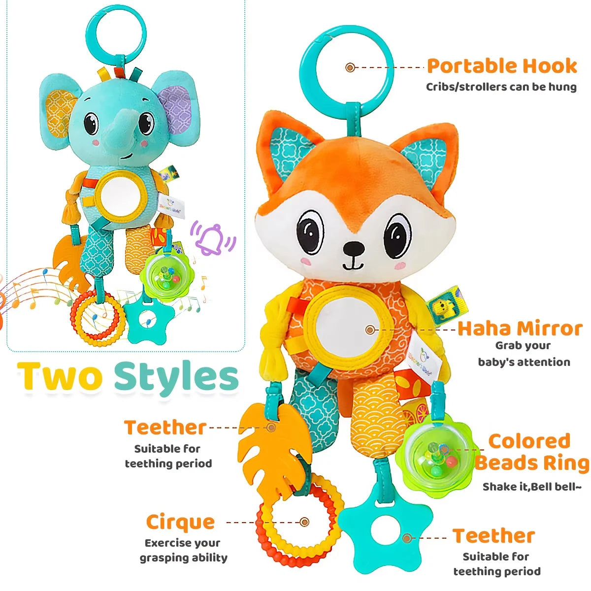 Hanging Plush Baby Sensory Toy with Teether