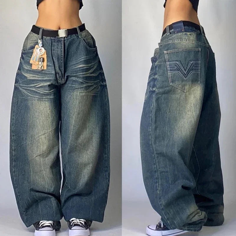 Women Oversized Baggy Jeans Y2K High Waist Wide Leg Vintage Streetwear Pants
