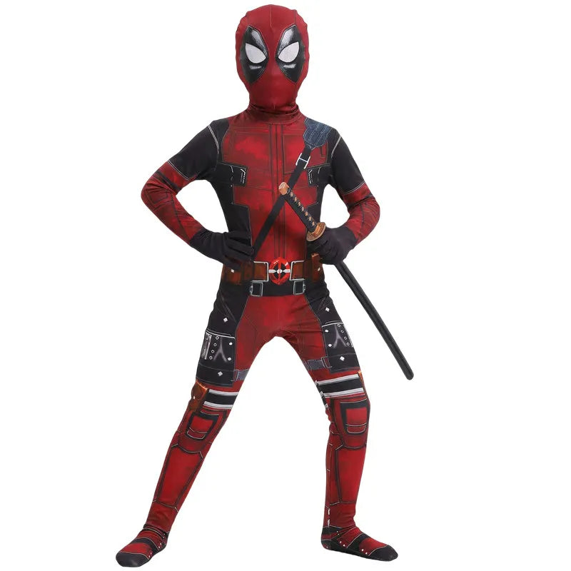 Kids Red Masked Superhero Cosplay Costume with Toy Sword and Bag