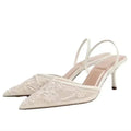 Women Mesh Pointed Toe High Heels Elegant Beaded Pumps Summer Sandals