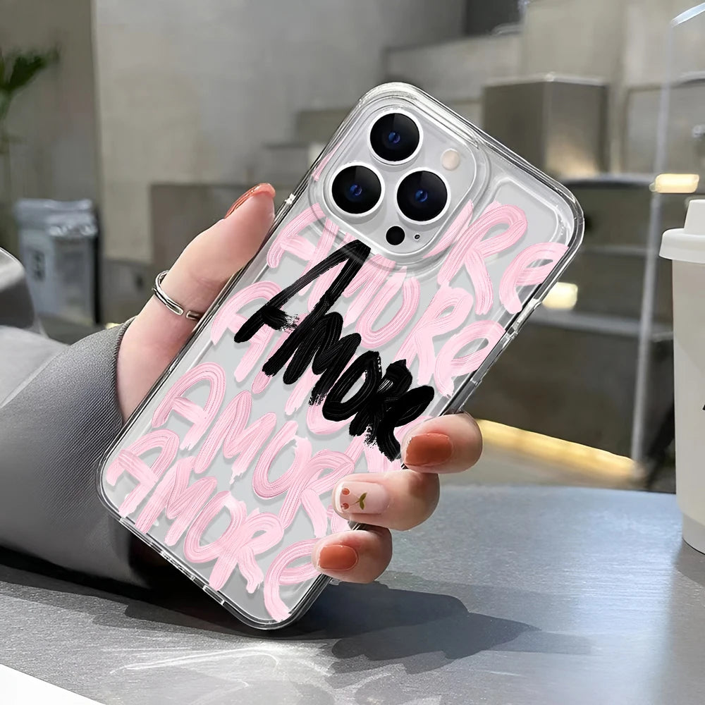 Amore Love Pink Letter Silicone iPhone Case