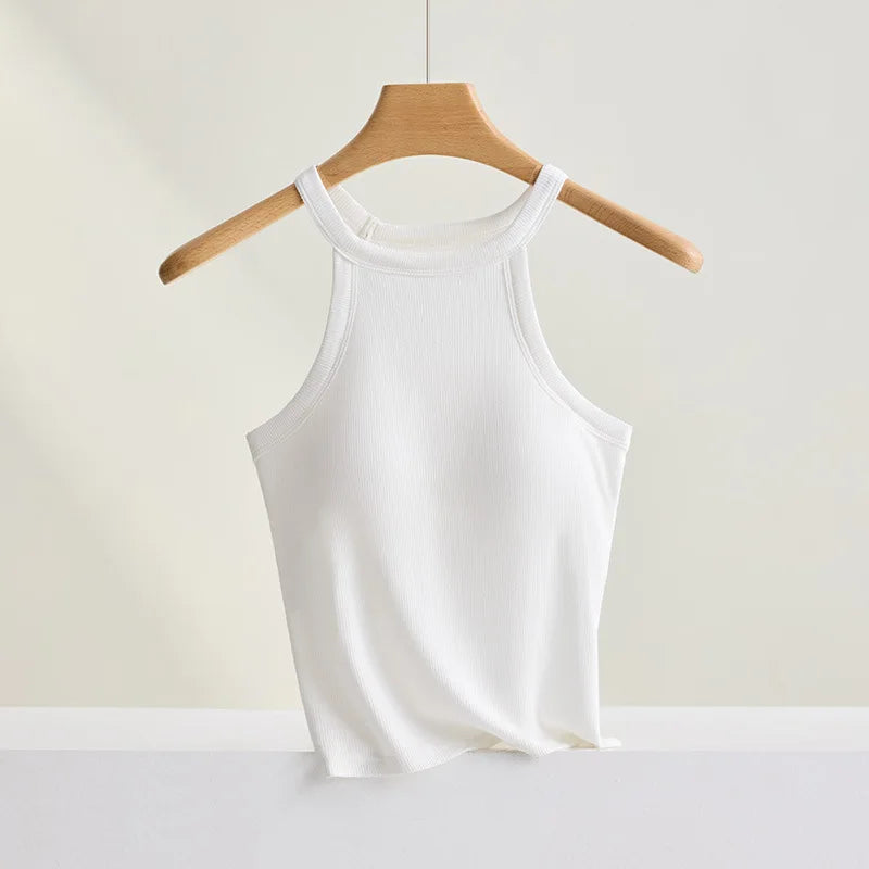Women’s Halter Camisole Top with Built In Bra Slim Fit Breathable Tank