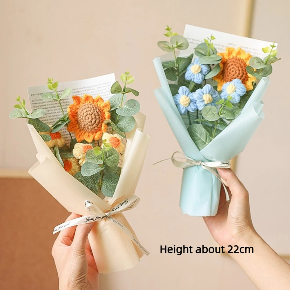 Handmade Crochet Flower Bouquet Sunflower Daisy Eternal Artificial Gift for Mother’s Day Birthday