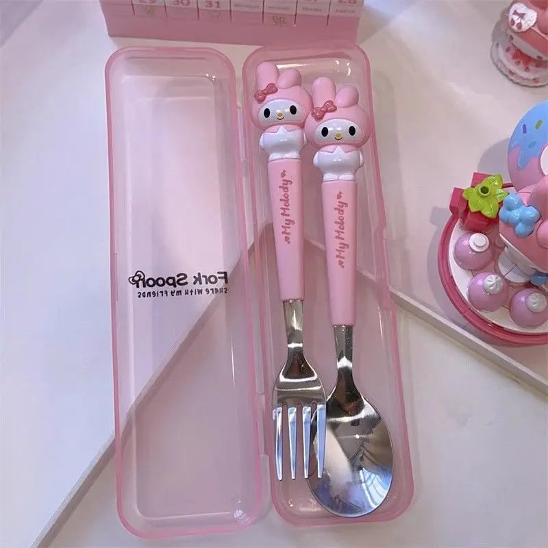 Hello Kitty Cinnamoroll Stainless Steel Spoon Fork Set Cartoon Tableware