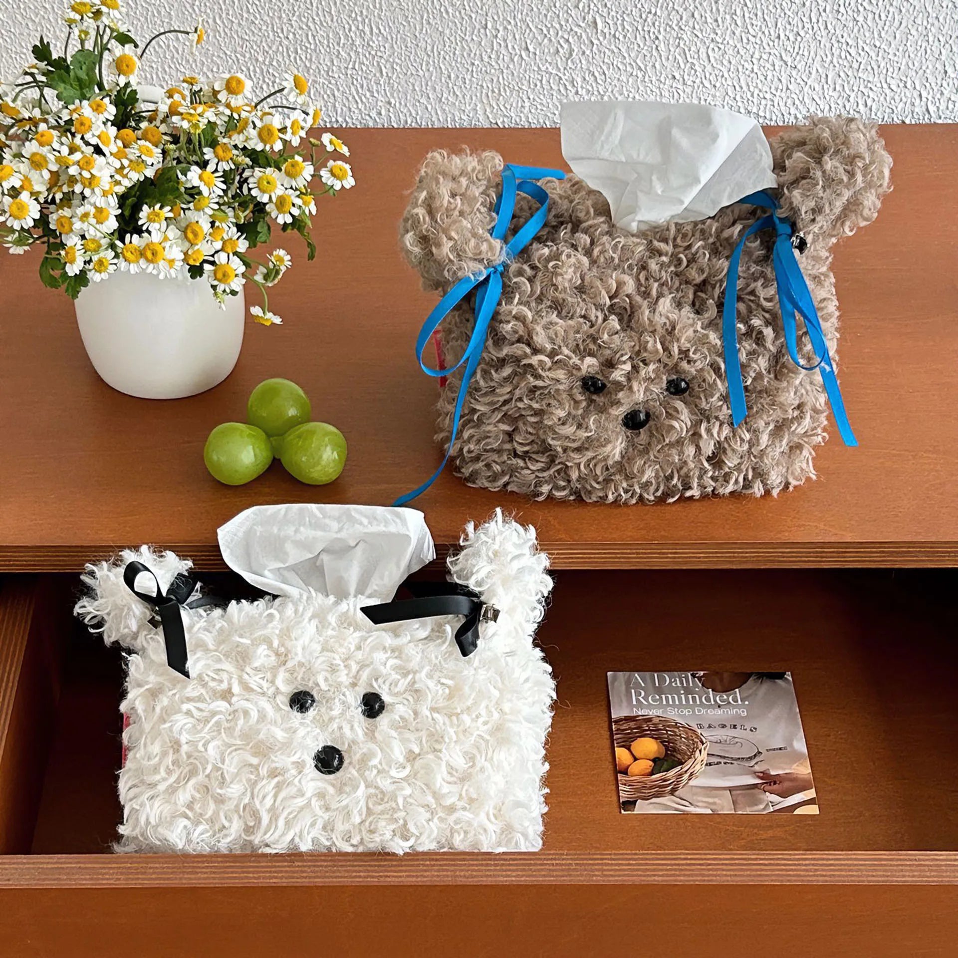 Nordic Plush Cartoon Dog Tissue Box Holder Napkin Storage Bag