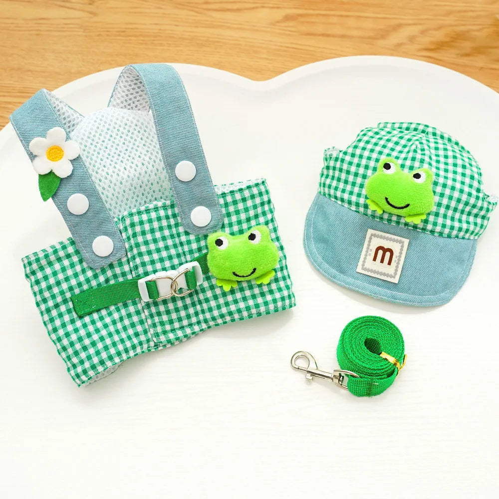Pet Chest Harness Set Duck and Frog Design Breathable for Cats and Puppies