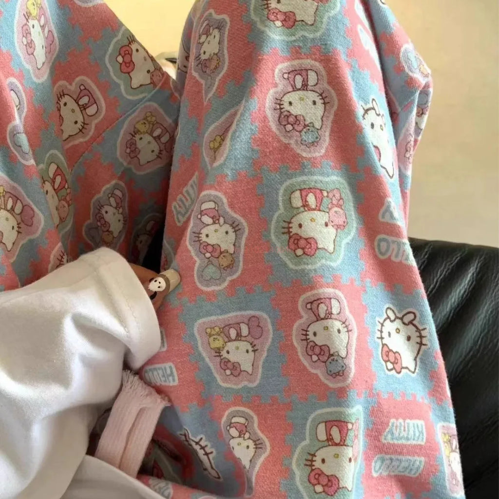 Sanrio Hello Kitty Pajama Pants Women Loose Cartoon Home Trousers