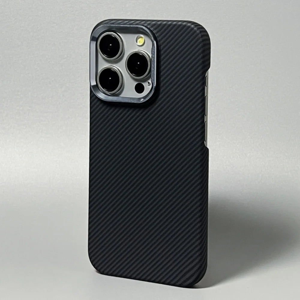 Kevlar Texture Magnetic Shockproof Metal Lens iPhone Case