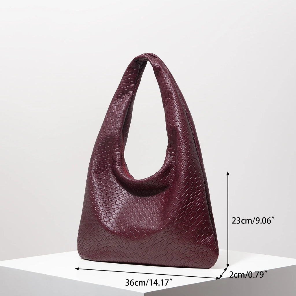 Vintage Woven Leather Shoulder Bag Large Capacity Crescent Tote for Women