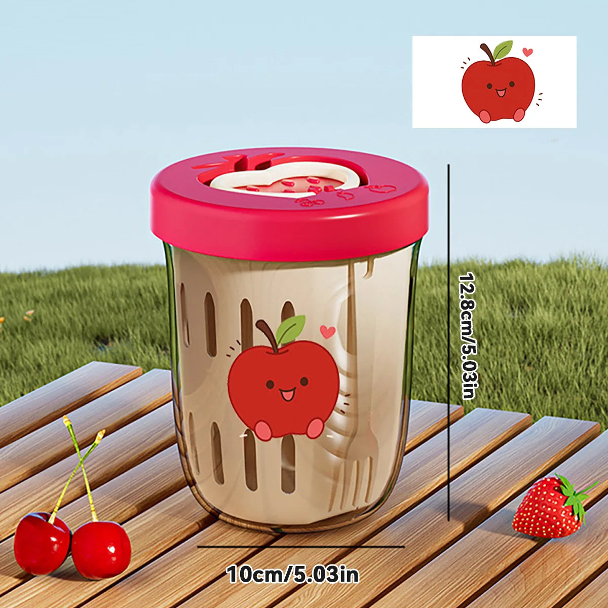 Double Wall Salad Cup Portable Leak Proof Oat Fruit Container with Fork Handle