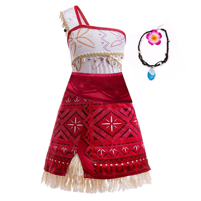 Girls Moana 2 Adventure Princess Costume Dress Halloween Outfit Vaiana Pet Pig Set
