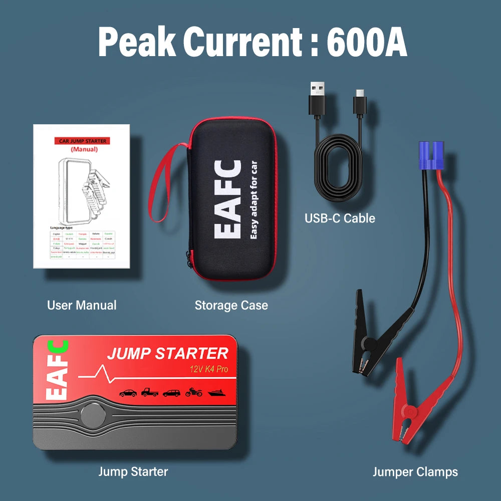 Portable Car Jump Starter 600A 12V – Emergency Battery Booster Power Bank for Petrol & Diesel Cars