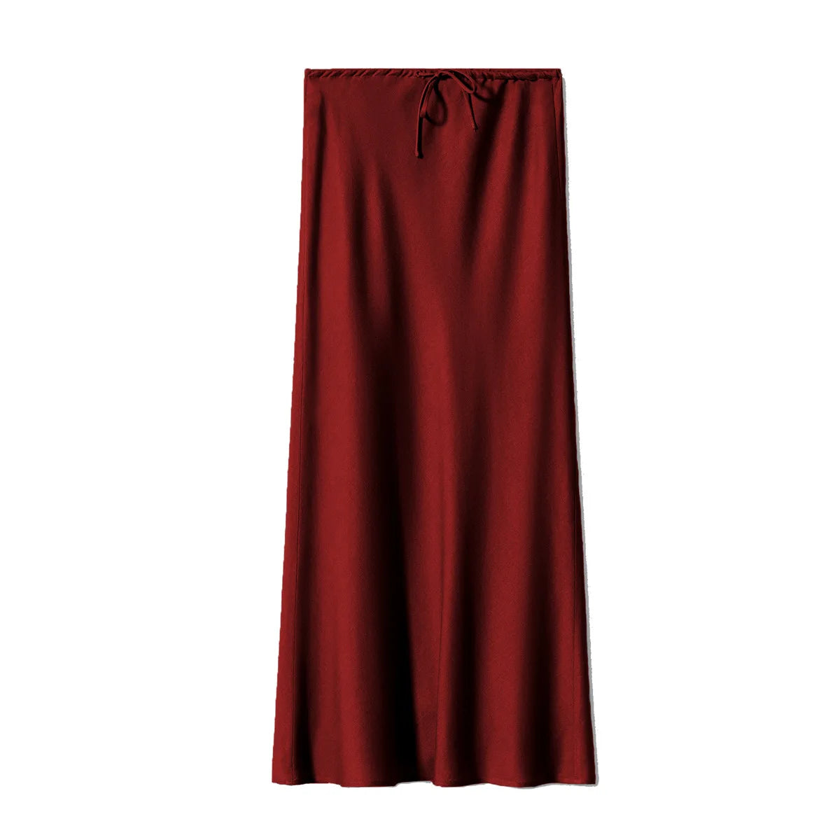 Women Satin High Waist Lace Up Maxi Skirt Elegant Solid Color Long Skirt