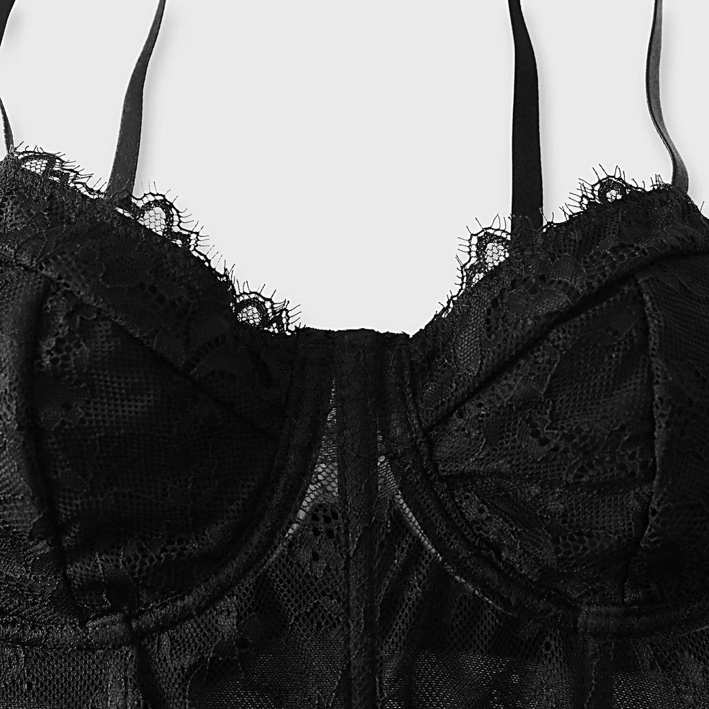Women Mesh Push Up Corset Bralette Crop Top