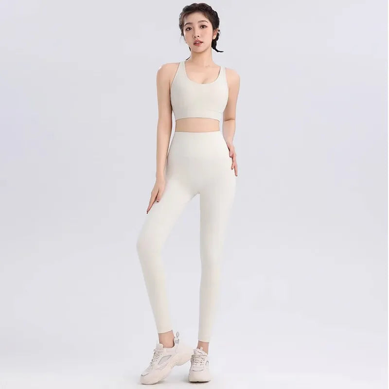 Women Seamless Yoga Set Bra Leggings High Waist Fitness Outfit Matching Gym Set