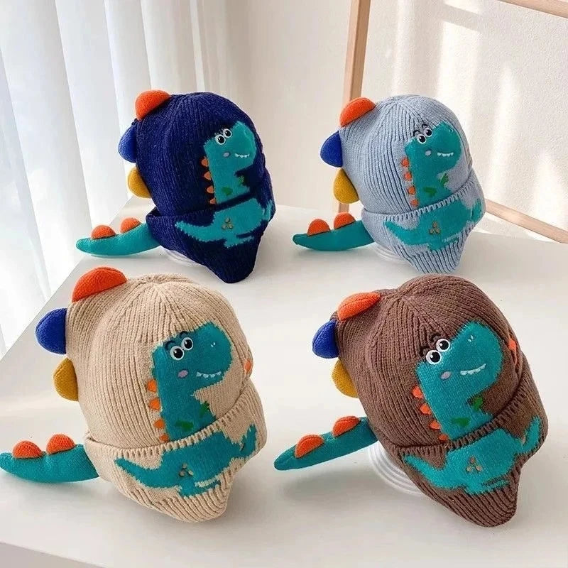 Kids Winter Dinosaur Earmuff Hat Warm Knitted Beanie Toddler Ear Protection Cap