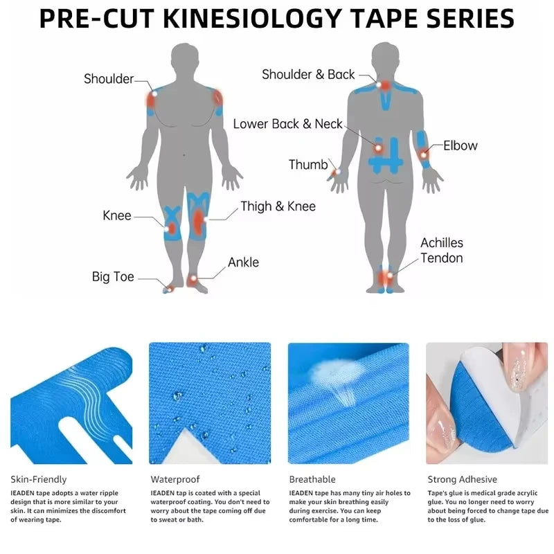 Pre Cut Kinesiology Knee Tape Support Waterproof Elastic Athletic Pain Relief Tape