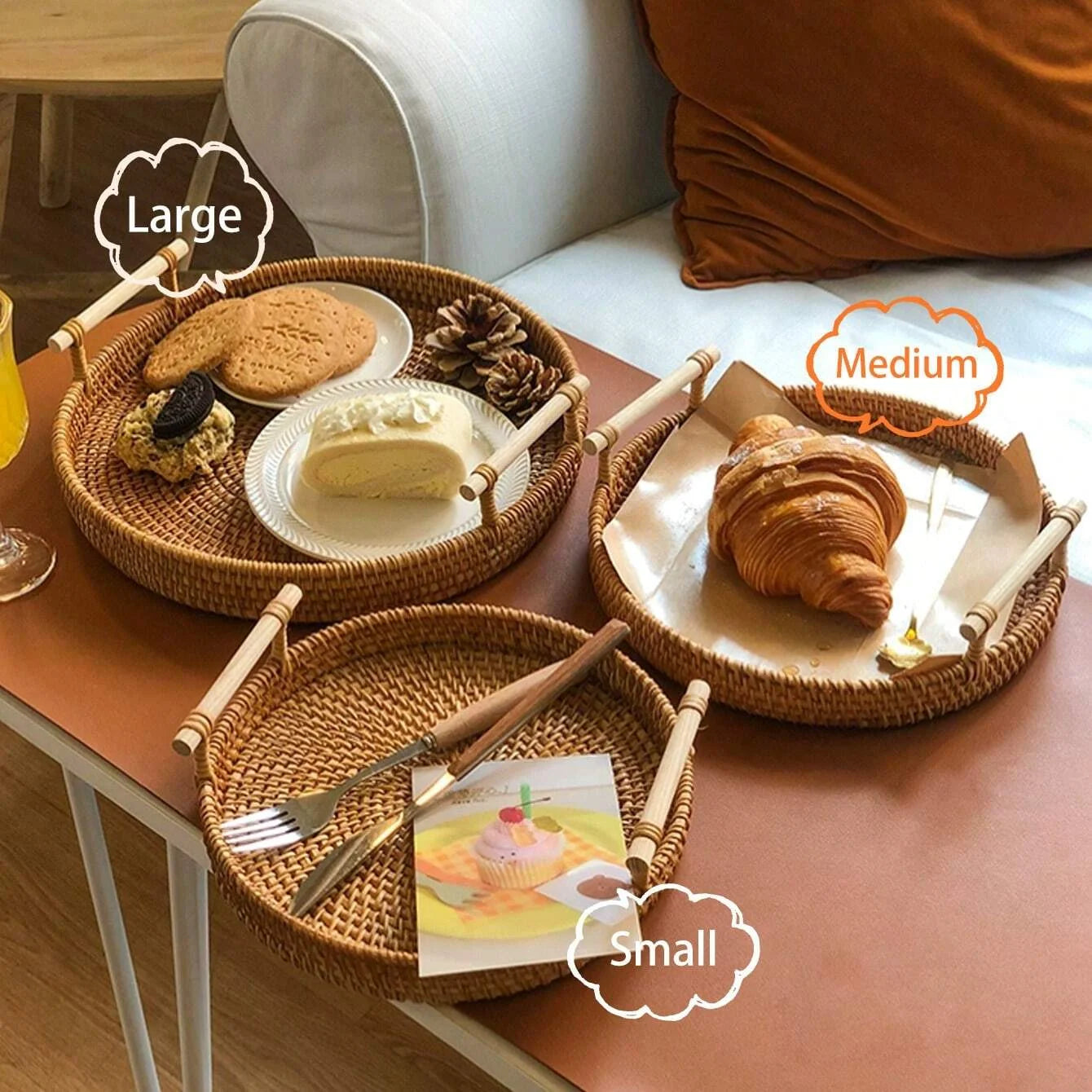 Rattan Tray with Lid Food Storage Basket Kitchen Organizer Eco Friendly