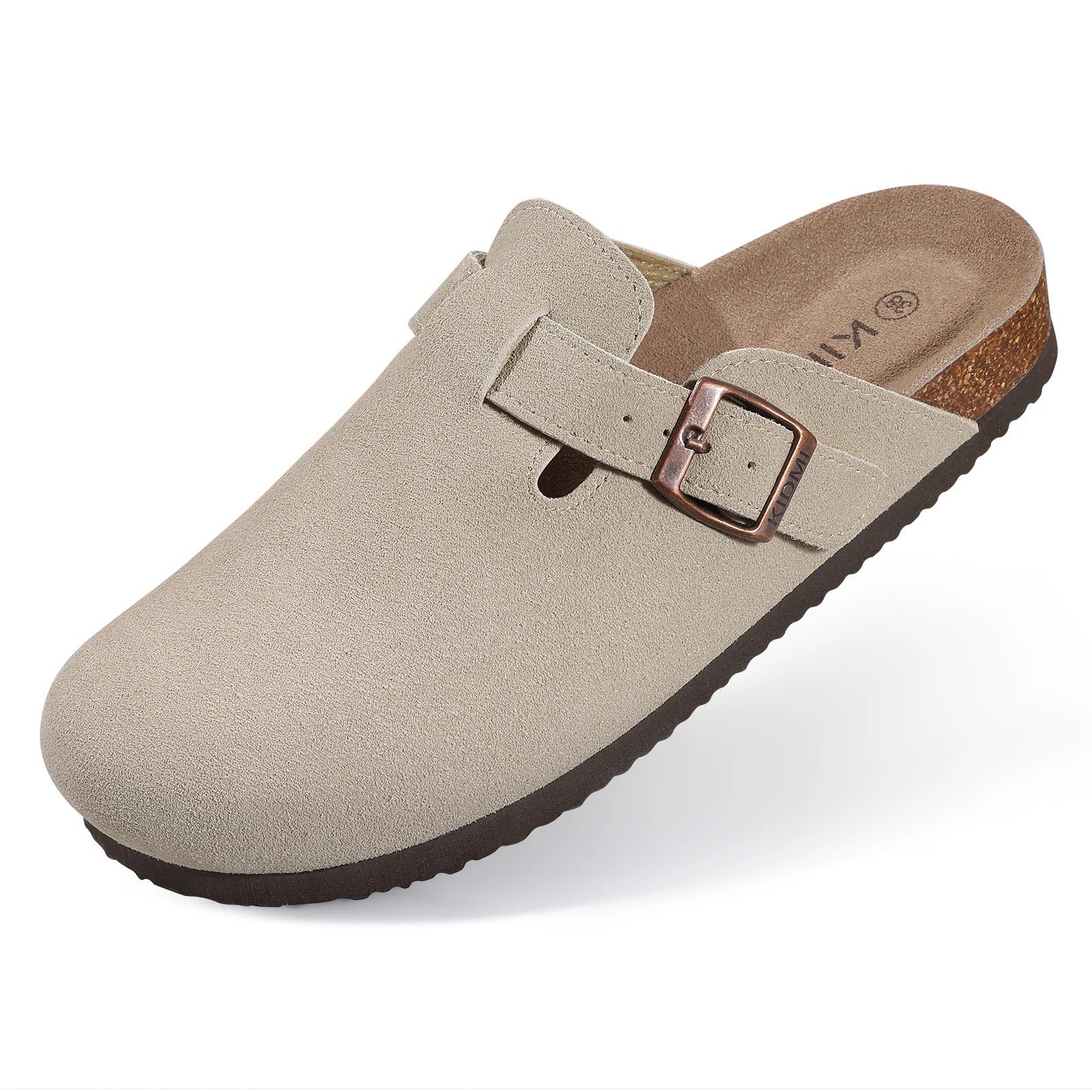 Suede Mule Slippers Cork Footbed Clogs Adjustable Buckle Slides Comfort Arch Support Sandals Women Men