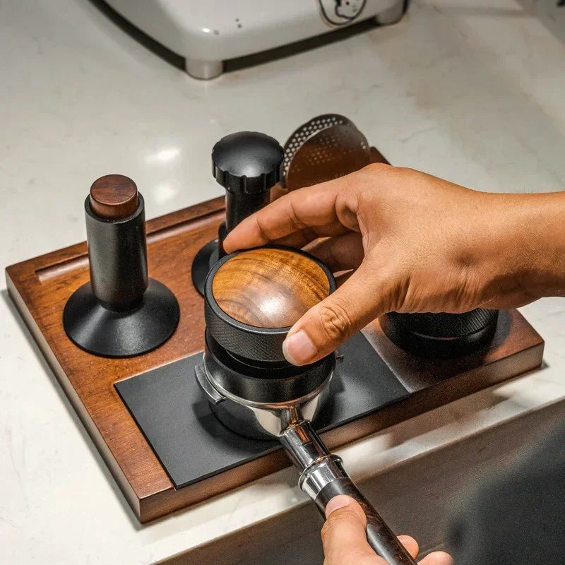 Coffee Tamper Station with Knock Box Wooden Organizer for 51 58mm Portafilter