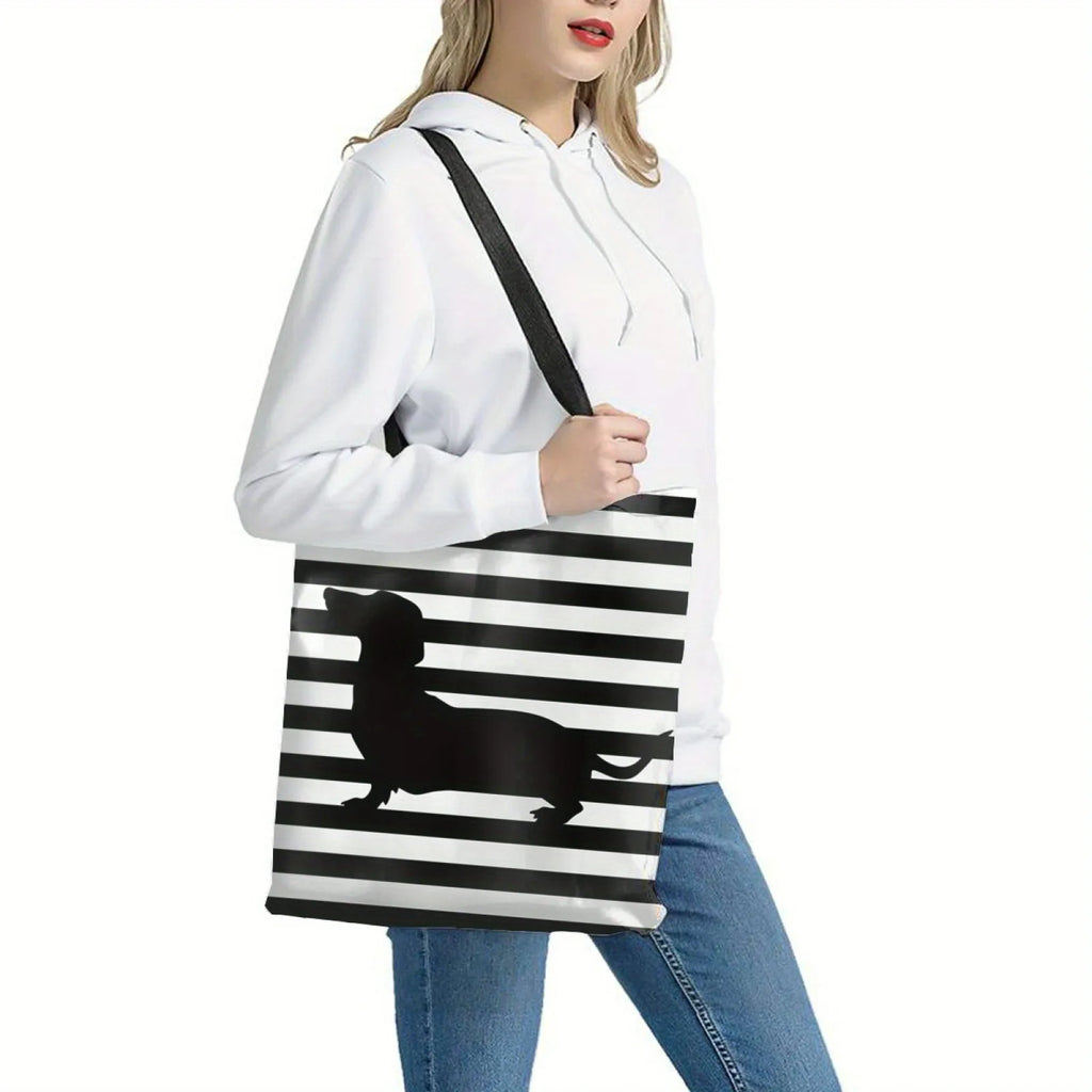 Dachshund Print Tote Bag Large Capacity Reusable Shoulder Shopping Bag