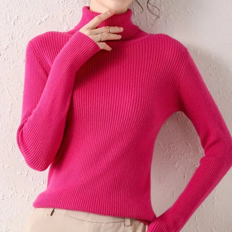Women’s Soft Knit Turtleneck Sweater Autumn Winter Pullover Jumper
