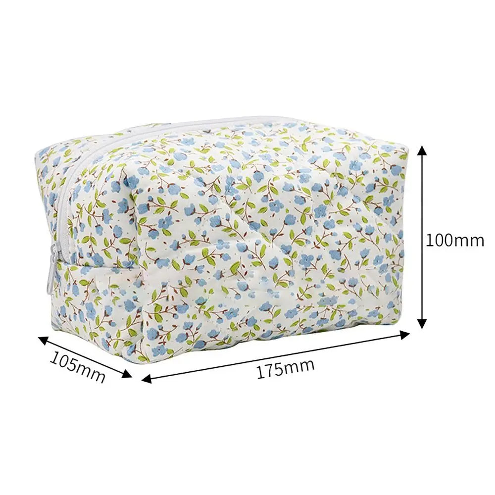 Floral Quilted Zipper Makeup Bag Cosmetic Storage Travel Organizer Pouch