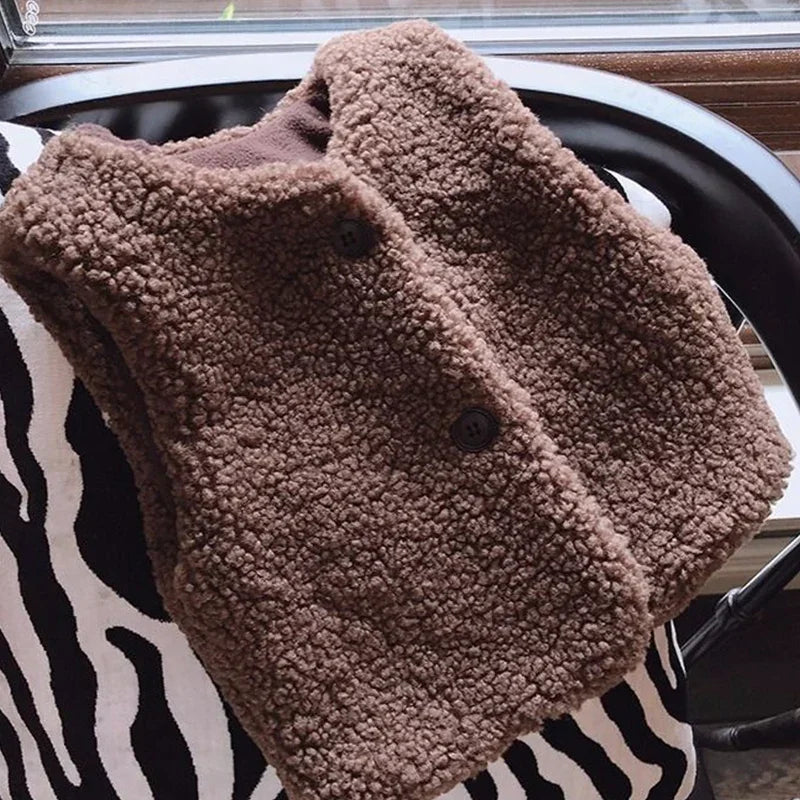 Baby Lamb Wool Plush Vest Warm V Neck Winter Waistcoat for Kids