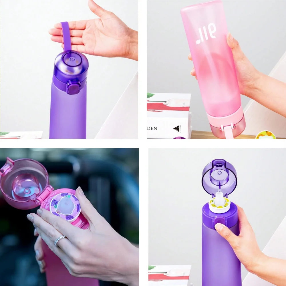 Air Water Bottle with Random Flavor Pods - Leakproof Portable Sports Bottle with Straw