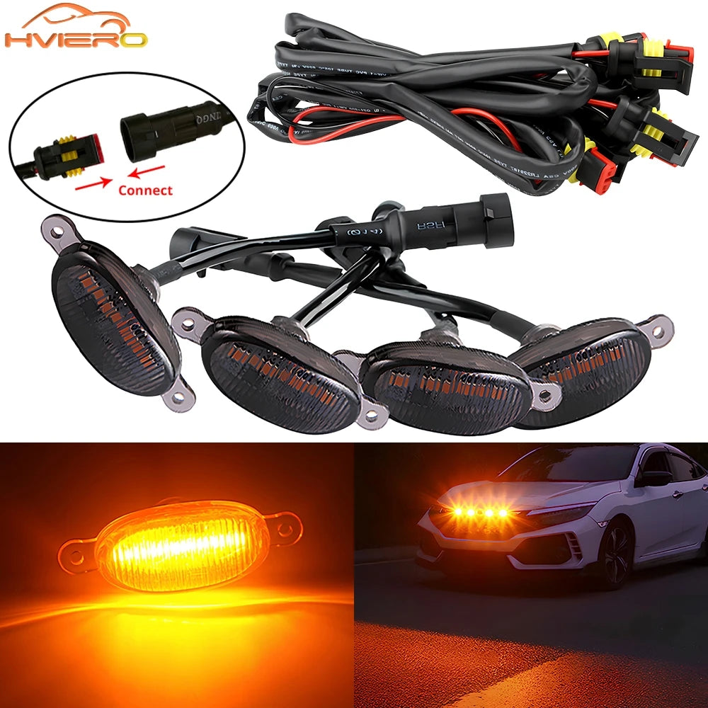 LED Car Grille Lights 12V – Yellow DRL Warning Lights for Pickup Truck & Car Front Grille