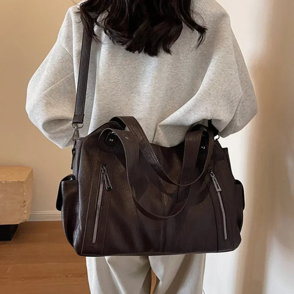 Women Contrast Color Shoulder Bag High Quality PU Zipper Handbag