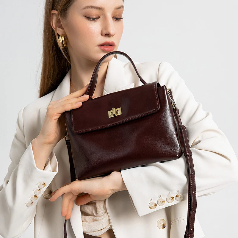 Vintage Genuine Leather Crossbody Bag for Women Top Handle Satchel