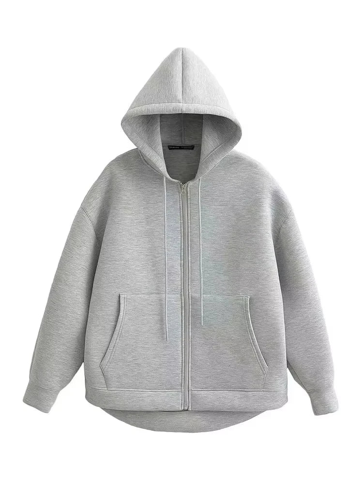 Women Oversize Zip Up Hoodie Jacket High Street Loose Sweatshirt Coat