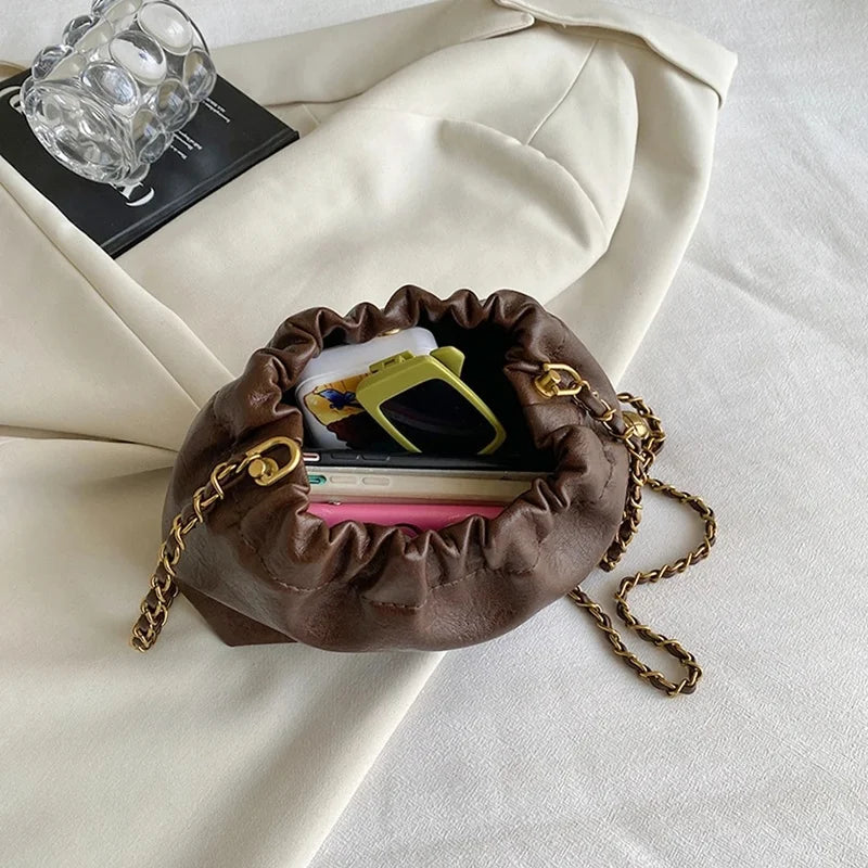Women Chain Shoulder Bag Pleated Hobo Crossbody Tote Stylish Casual Purse