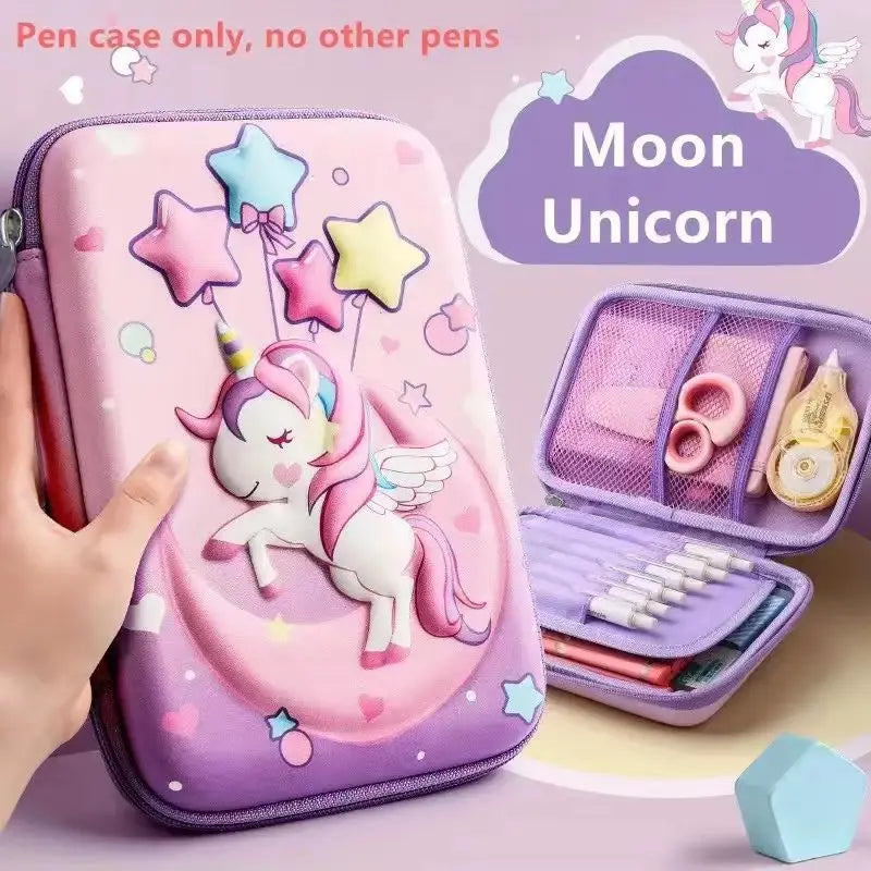 3D Unicorn Pencil Case EVA Hard Shell Large Capacity Cute Cartoon Pencil Box Organizer for Girls School Supplies