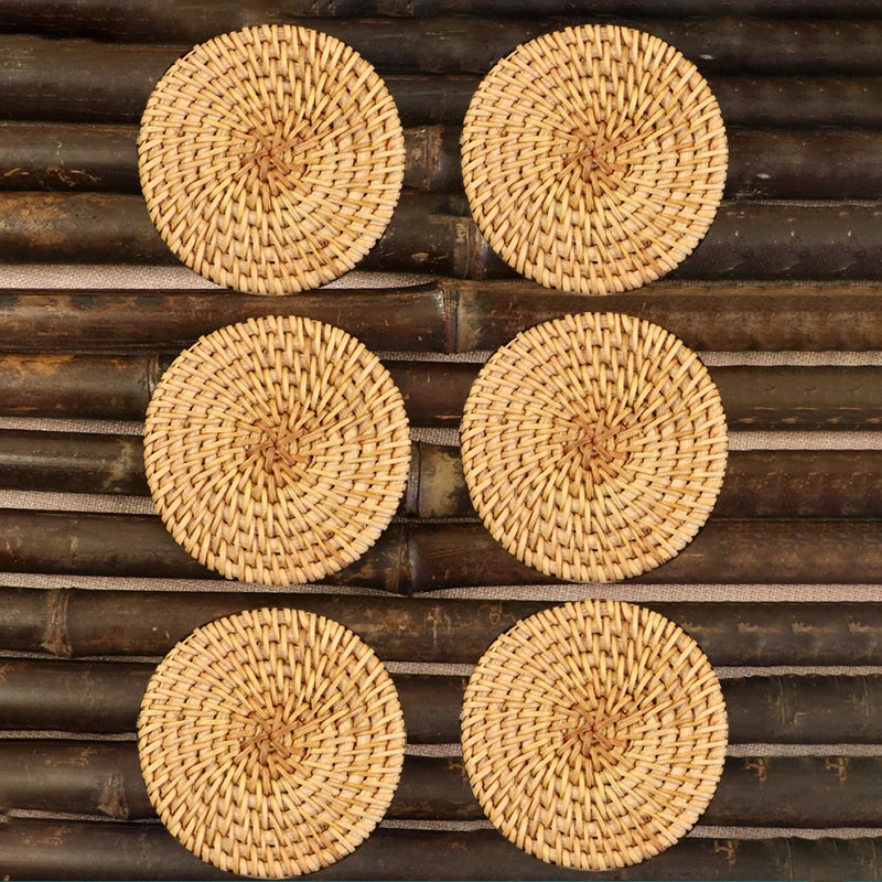 Rattan Drink Coasters 3pcs 6pcs Round Heat Resistant Cup Mat 8cm