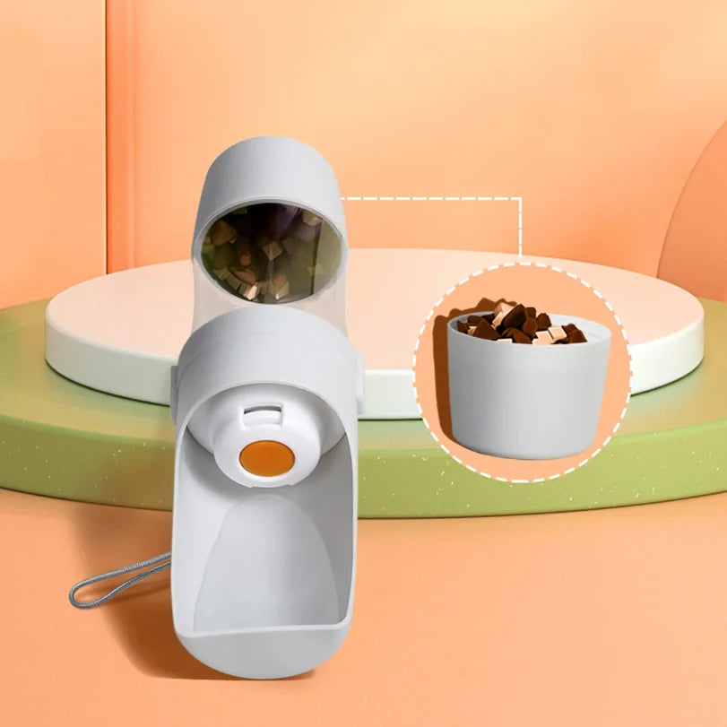 Portable Pet Water Bottle with Food Storage Dog Cat Travel Feeder Bowl