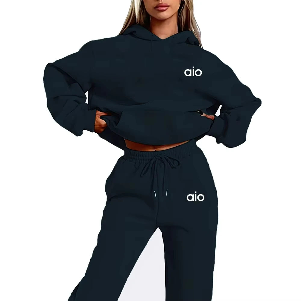 Women Print Hoodie Set Two Piece Casual Hooded Sweatshirt Tracksuit