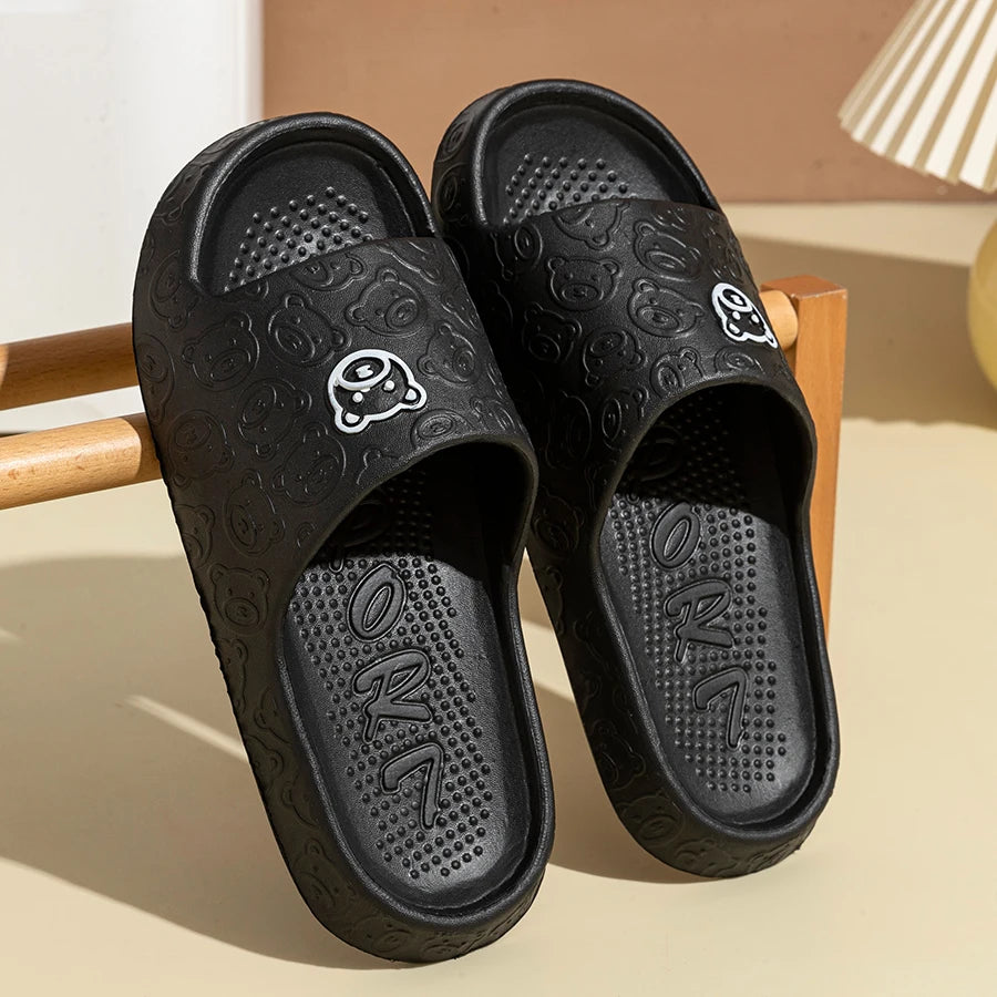 Non Slip Bathroom Slippers Women Men Summer Home Sandals Soft EVA Indoor Shower Slides Cute Cartoon Bear Slippers