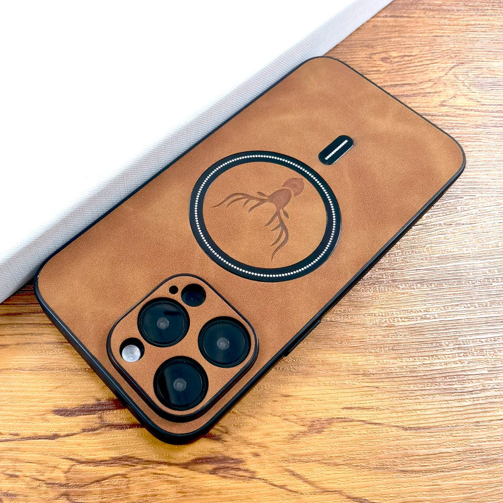 Leather Deer Magsafe Wireless Charge Cover iPhone Case