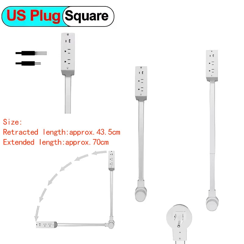 Rotating Power Outlet Extender Adjustable Wall Plug Socket for Nightstand