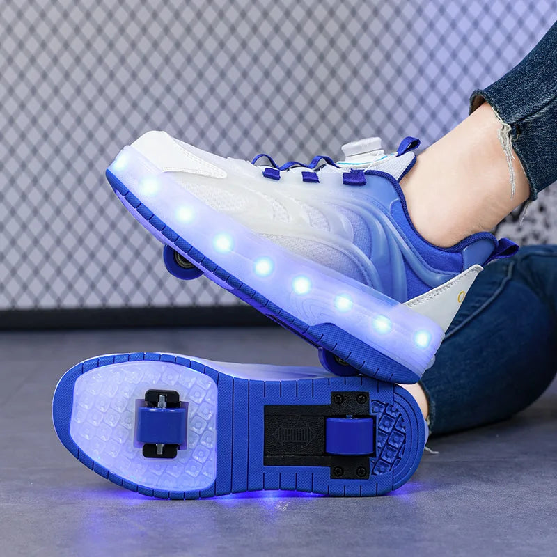 Kids LED Roller Skate Shoes USB Rechargeable Light Up Sneakers