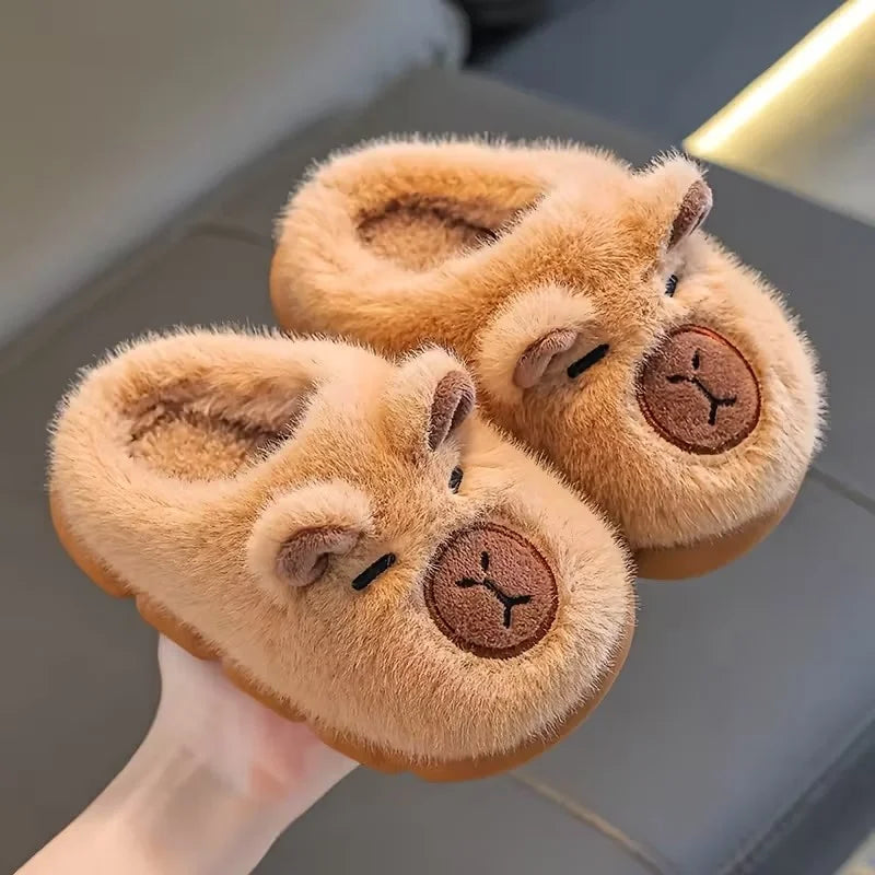 Kids Capybara Slippers Warm Plush Winter Indoor Shoes Cute Cartoon Non-Slip Soft Home Slippers for Boys and Girls